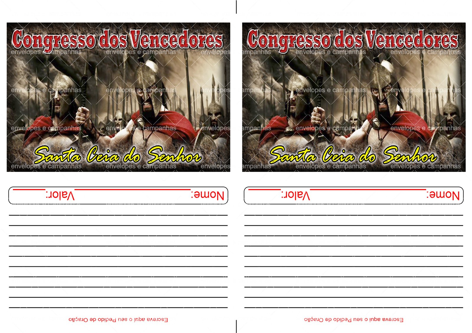 Envelope Santa Ceia - Congresso dos Vencedores (2 numa folha A4)