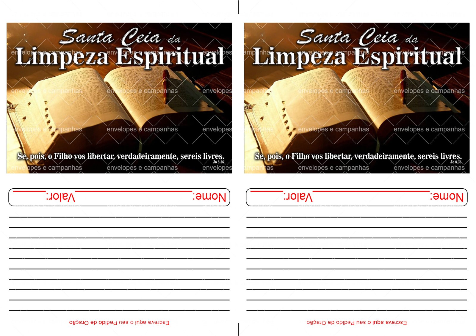 Envelope Santa Ceia da Limpeza Espiritual 02 (2 numa folha A4)