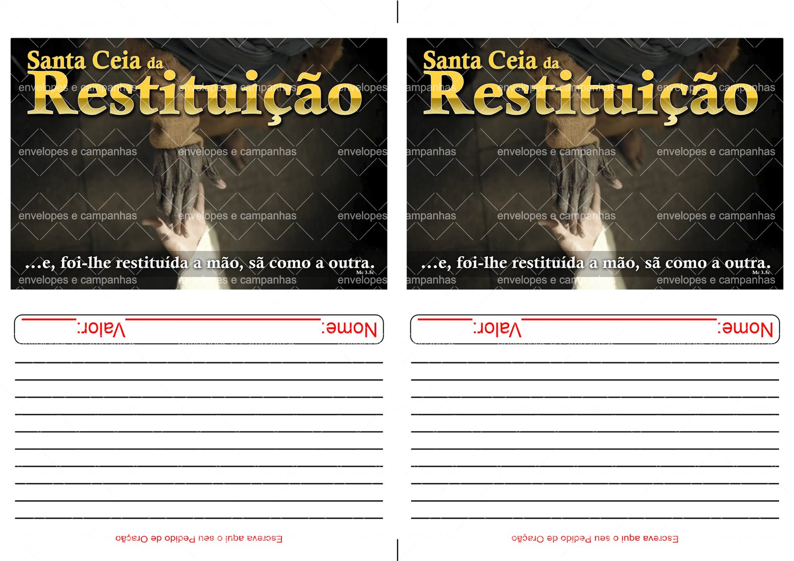 Envelope Santa Ceia da Restituição (2 numa folha A4)