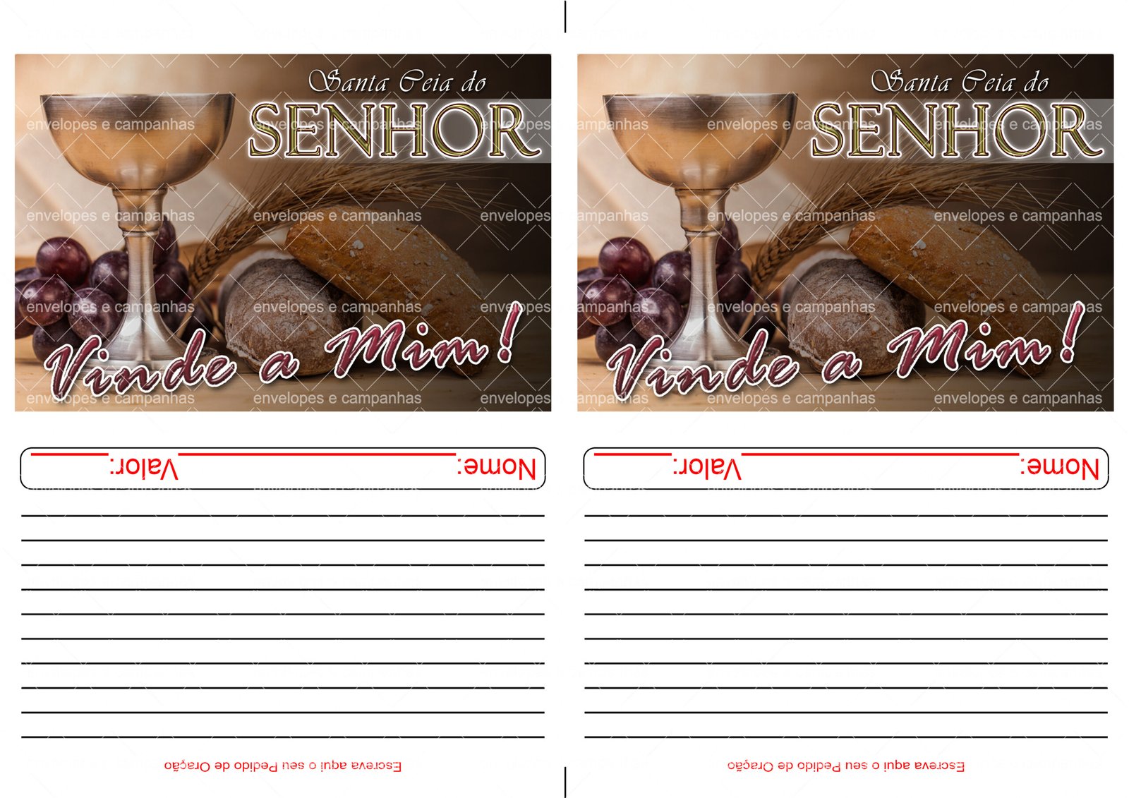 Envelope Santa Ceia - Vinde a Mim 03 (2 numa folha A4)