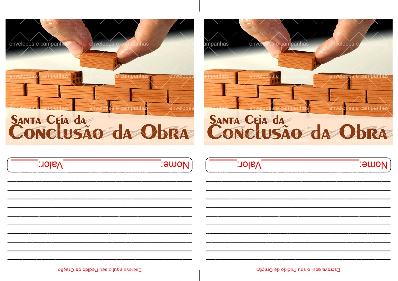 Envelope Santa Ceia da Conclusão da obra (2 numa folha A4)