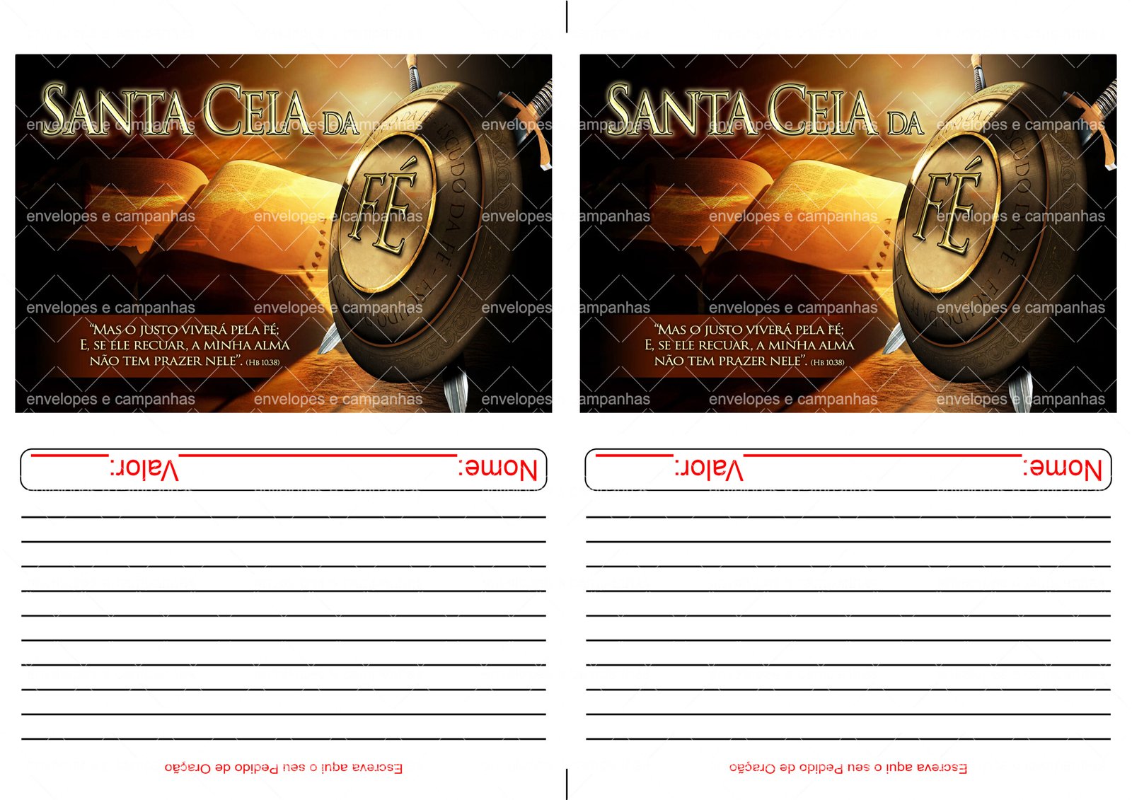 Envelope Santa Ceia da Fé (2 numa folha A4)