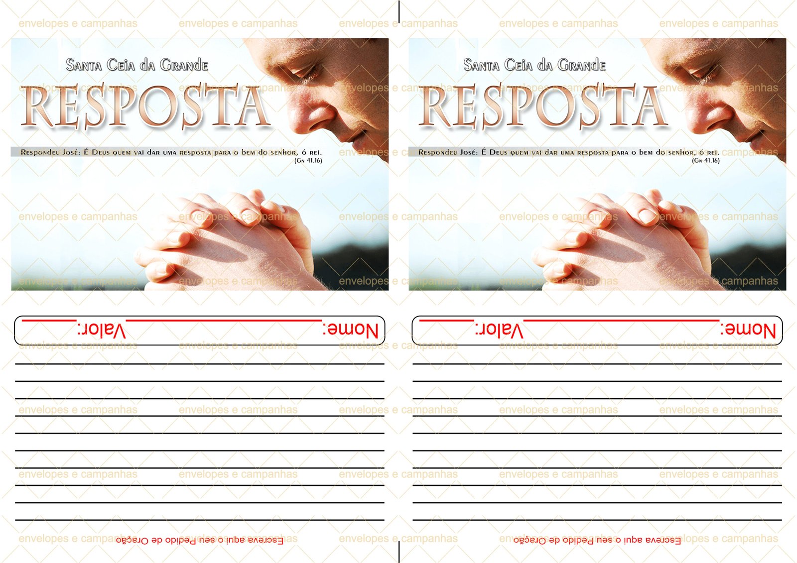 Envelope Santa Ceia da Grande Resposta (2 numa folha A4)