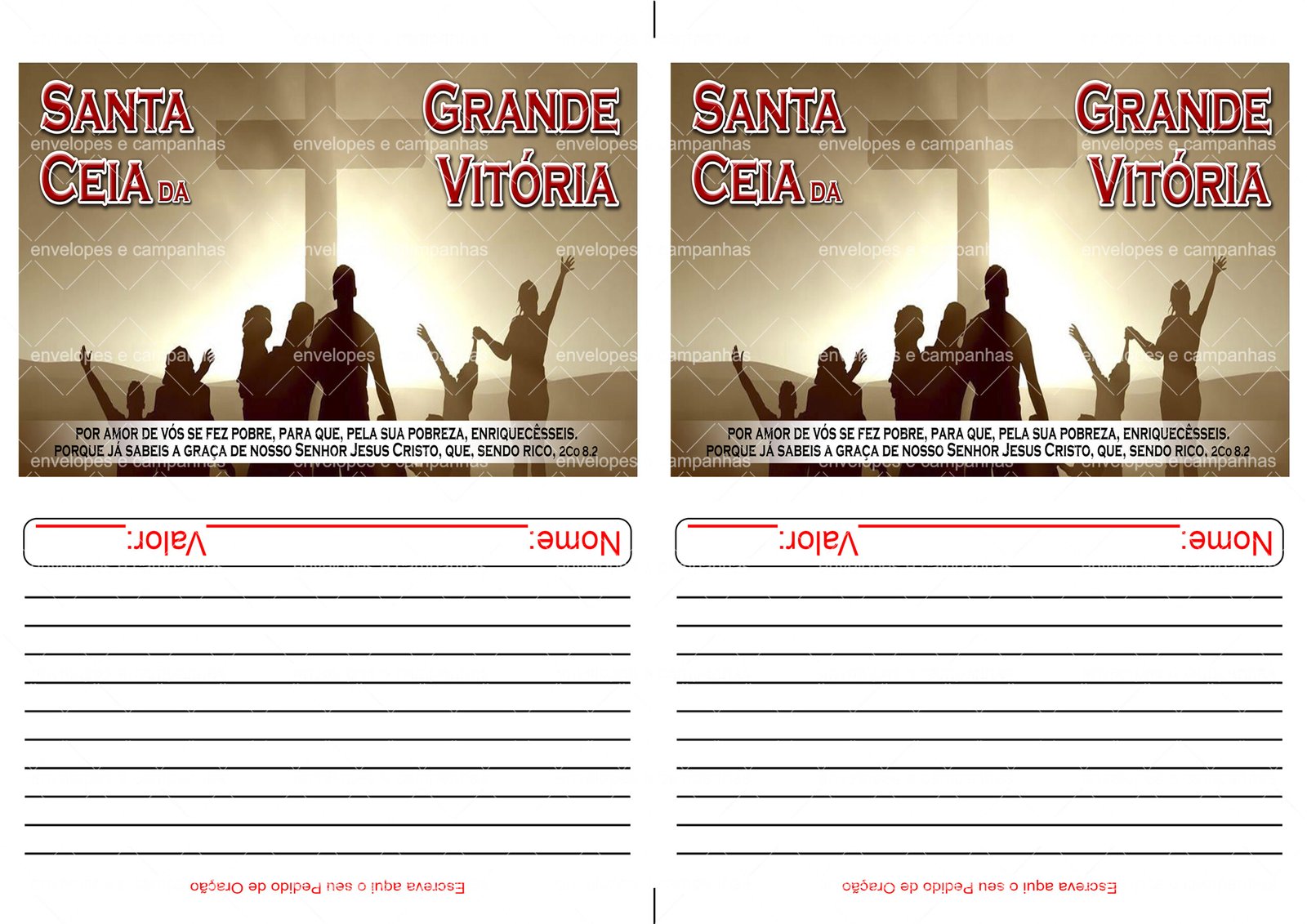 Envelope Santa Ceia da Grande Vitória 2 (2 numa folha A4)