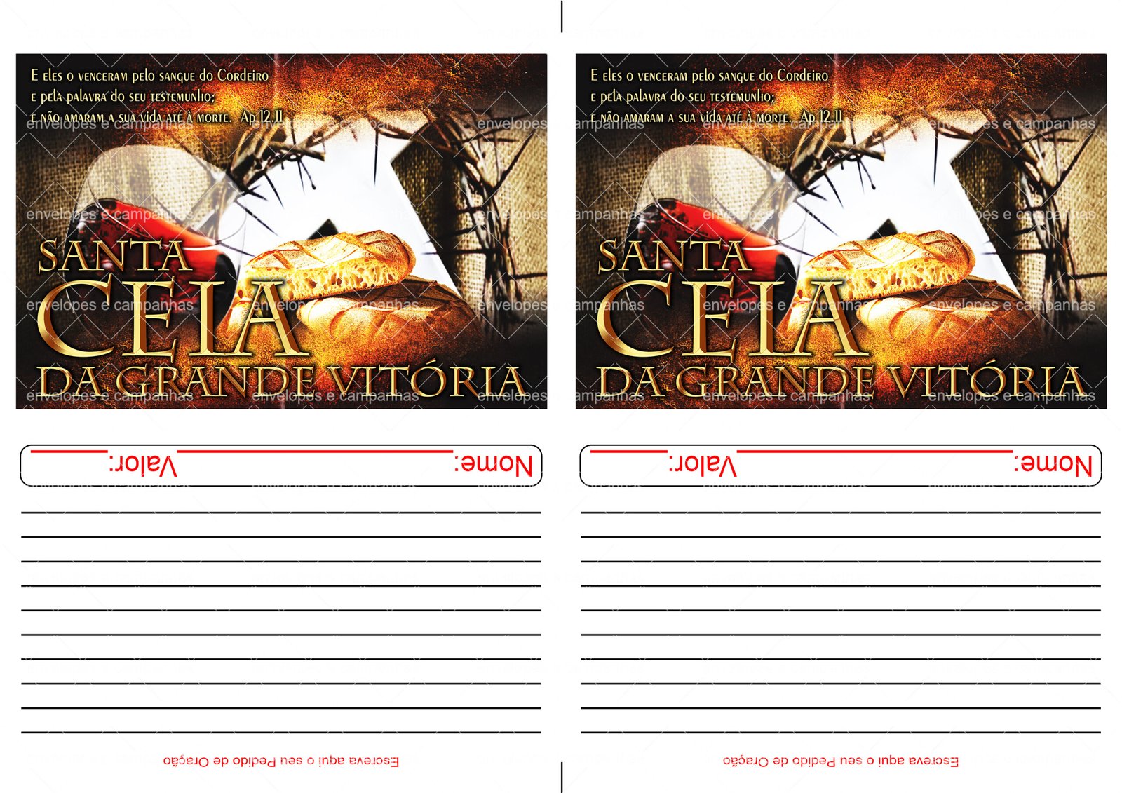 Envelope Santa Ceia da Grande Vitória (2 numa folha A4)