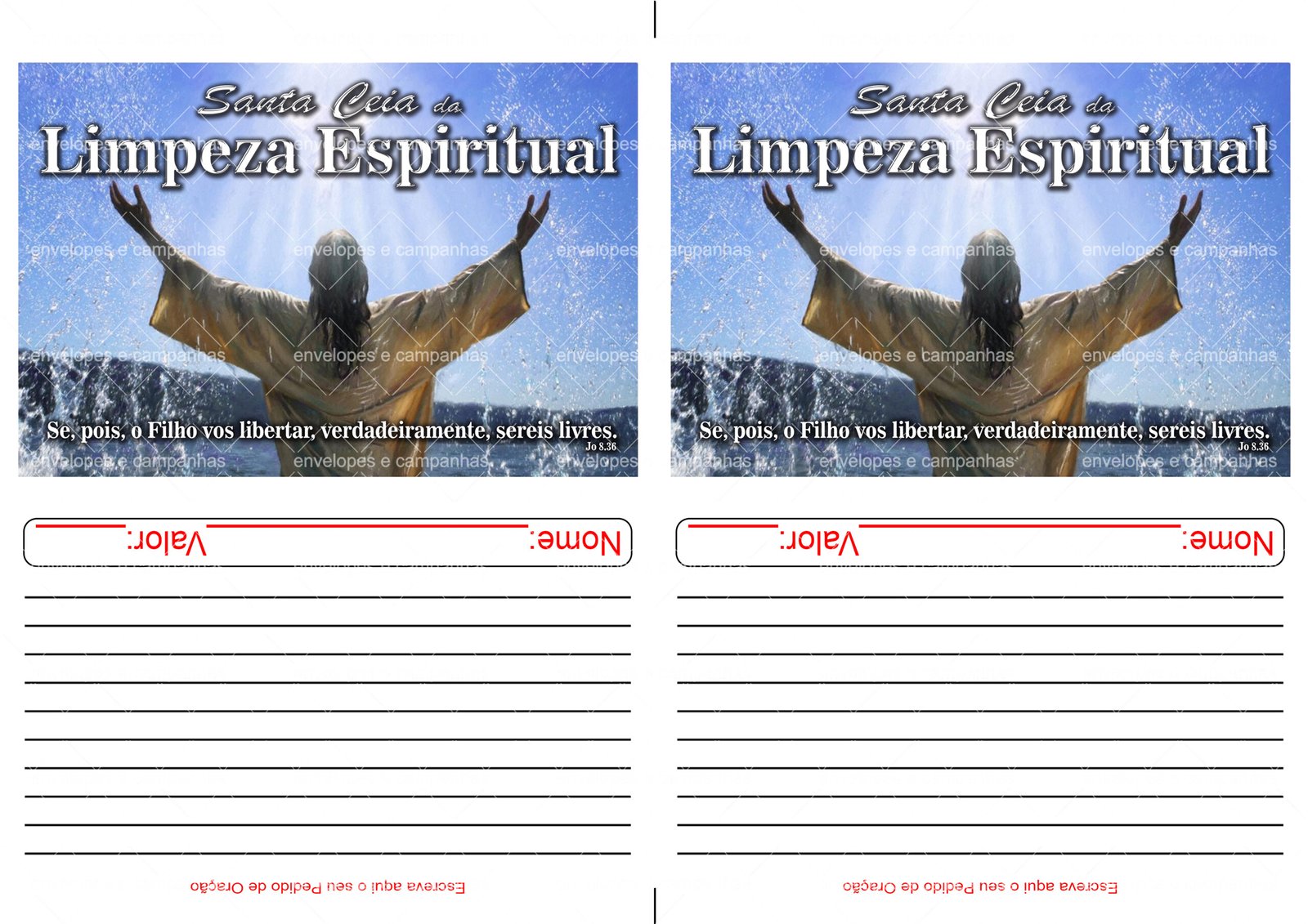 Envelope Santa Ceia da Limpeza Espiritual (2 numa folha A4)