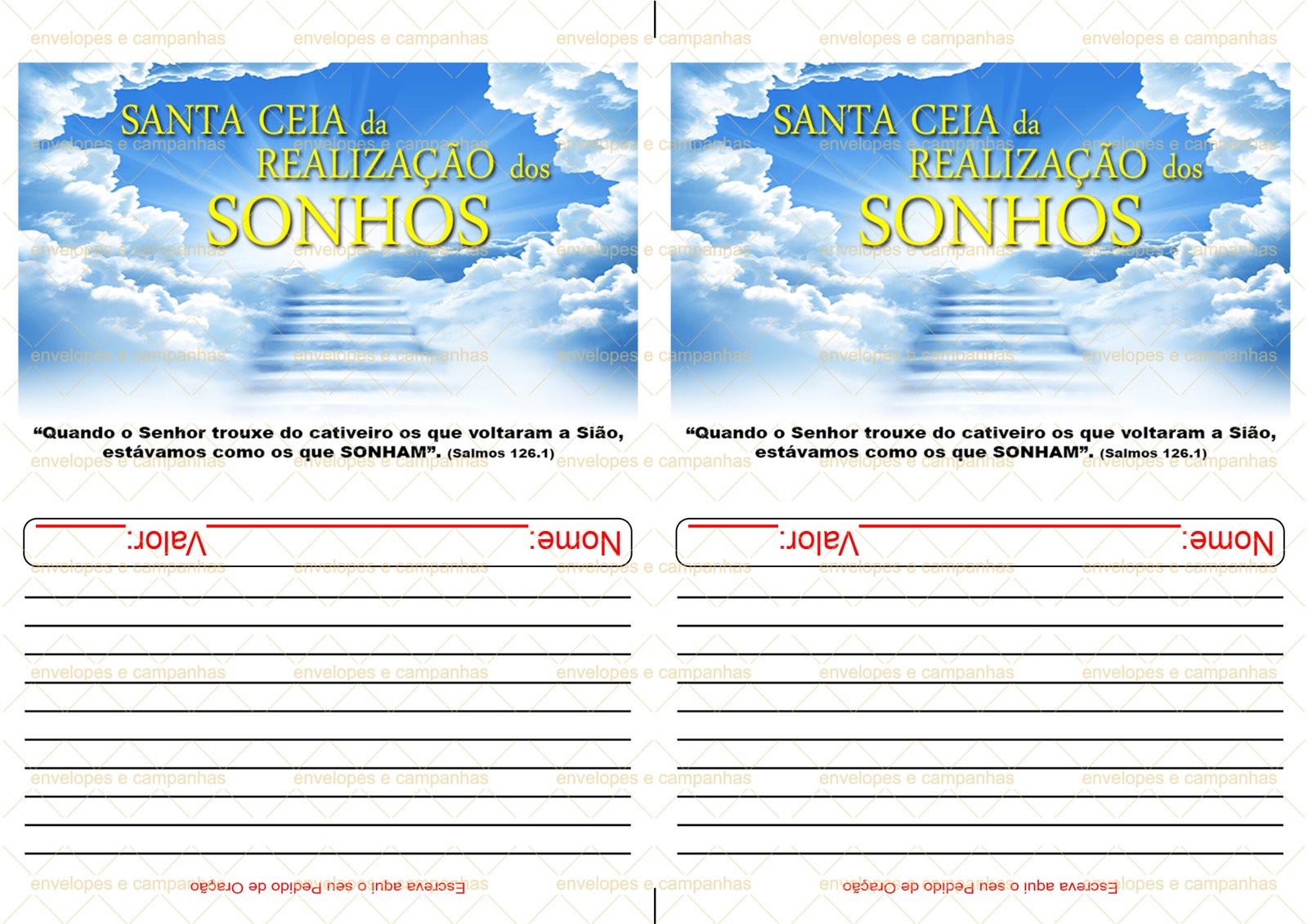 Envelope Santa Ceia da Realização dos Sonhos (2 numa folha A4)