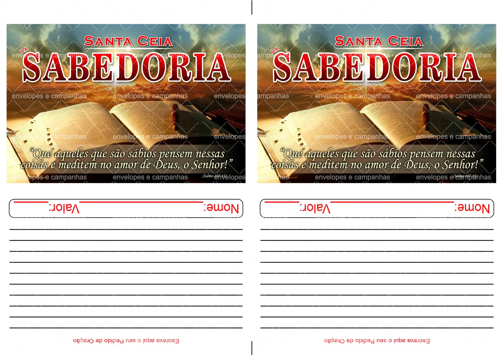 Envelope Santa Ceia da Sabedoria 01 (2 numa folha A4)