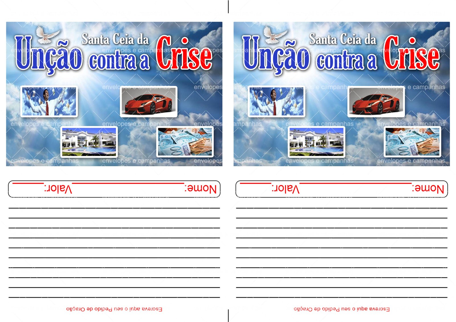 Envelope Santa Ceia da Unção contra a Crise 2 (2 numa folha A4)