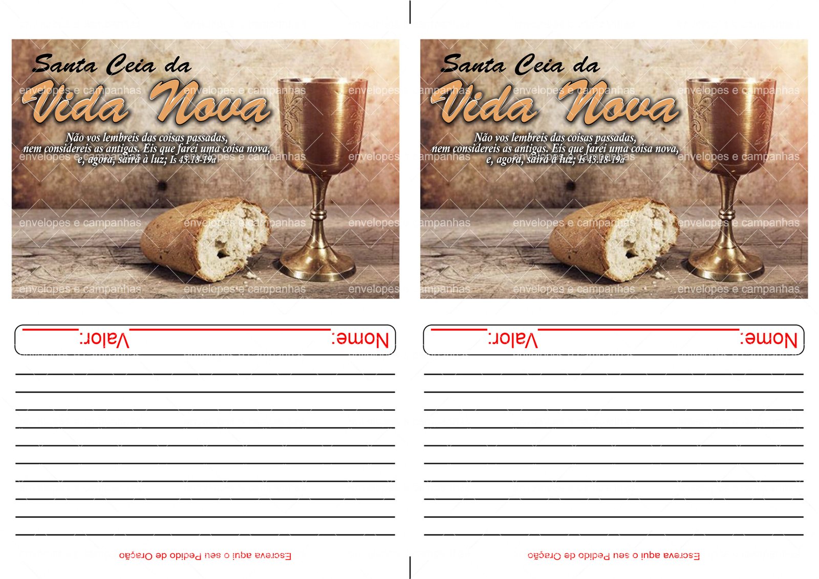 Envelope Santa Ceia da Vida Nova (2 numa folha A4)