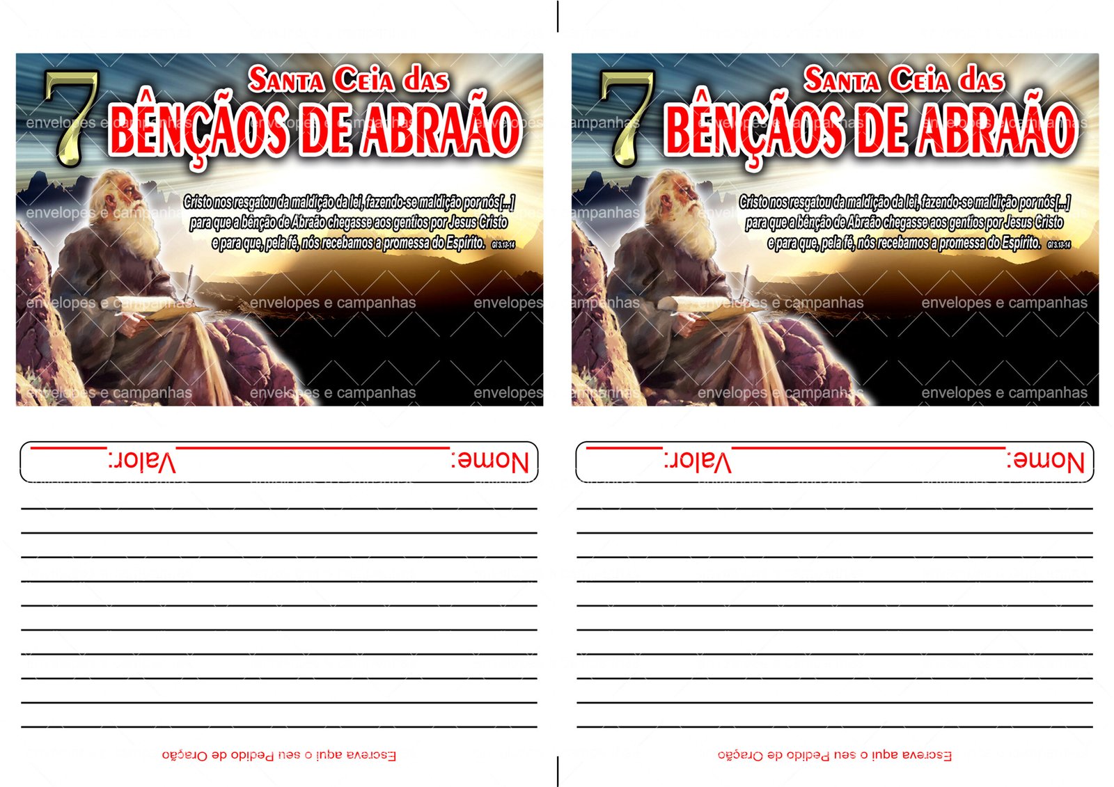 Envelope Santa Ceia das 7 Bênçãos de Abraão (2 numa folha A4)