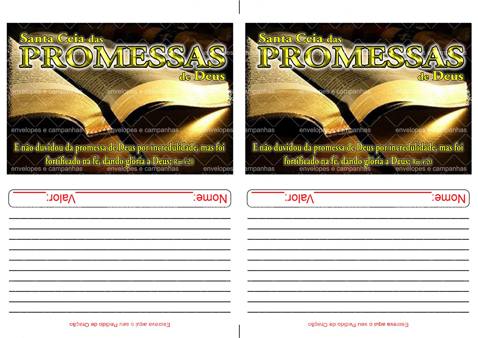 Envelope Santa Ceia das Promessas de Deus (2 numa folha A4)