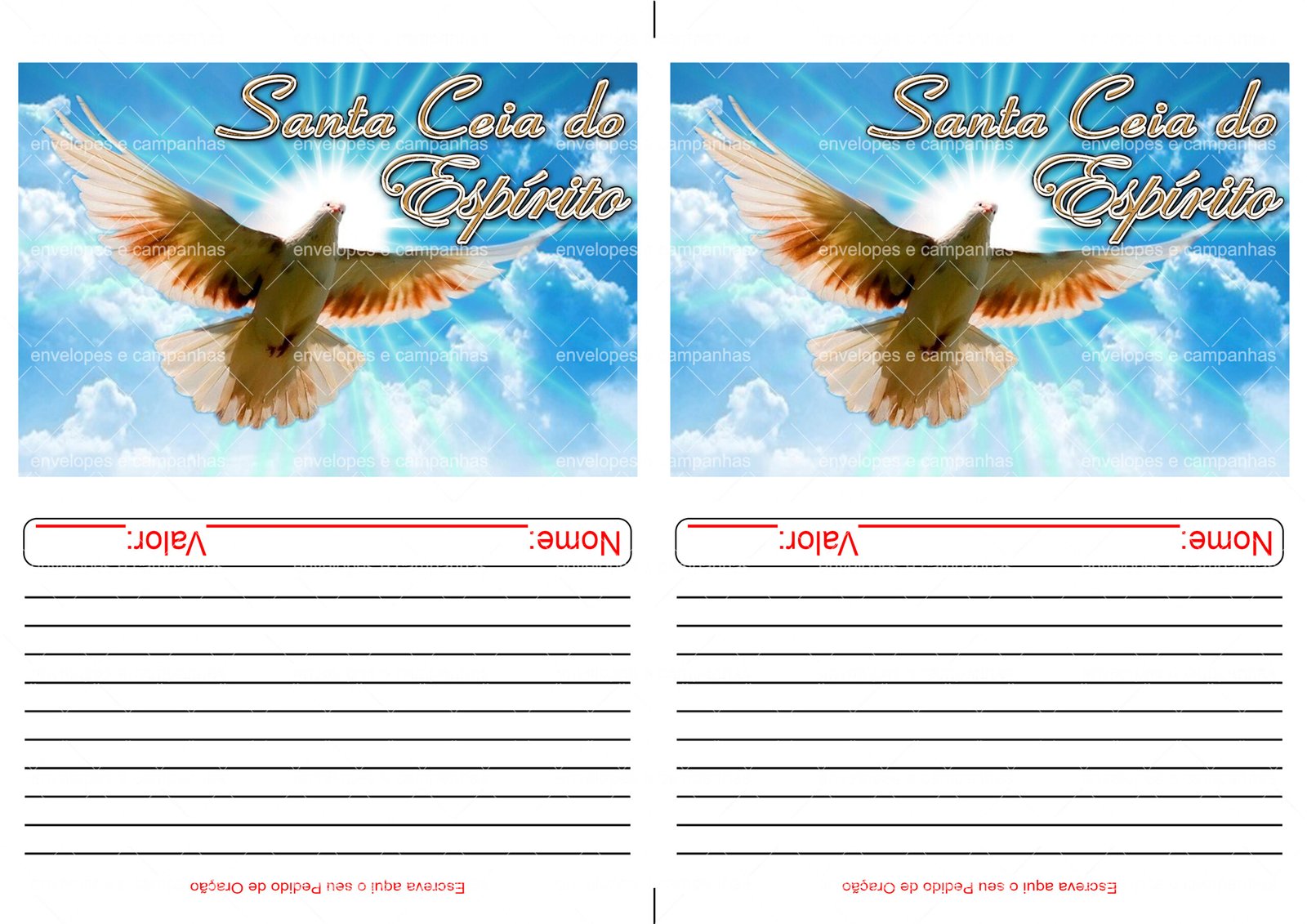 Envelope Santa Ceia do Espírito (2 numa folha A4)