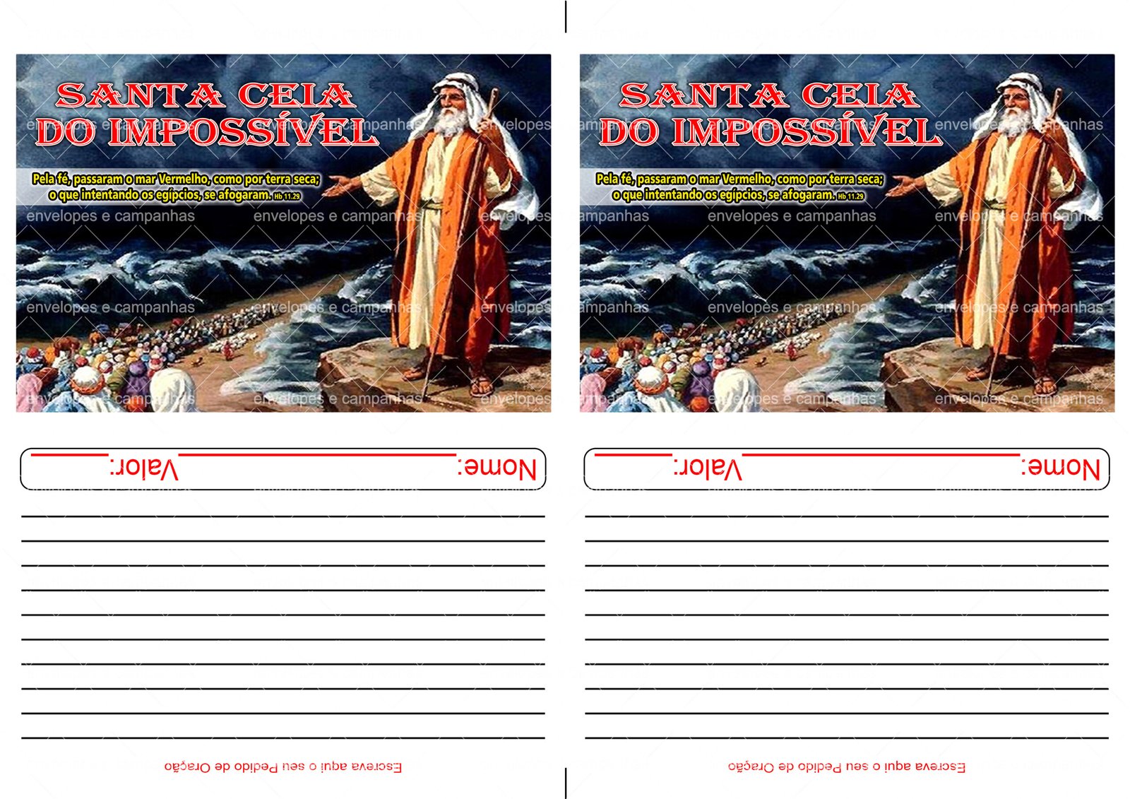 Envelope Santa Ceia do Impossível - Moisés - Mar Vermelho (2 numa folha A4)