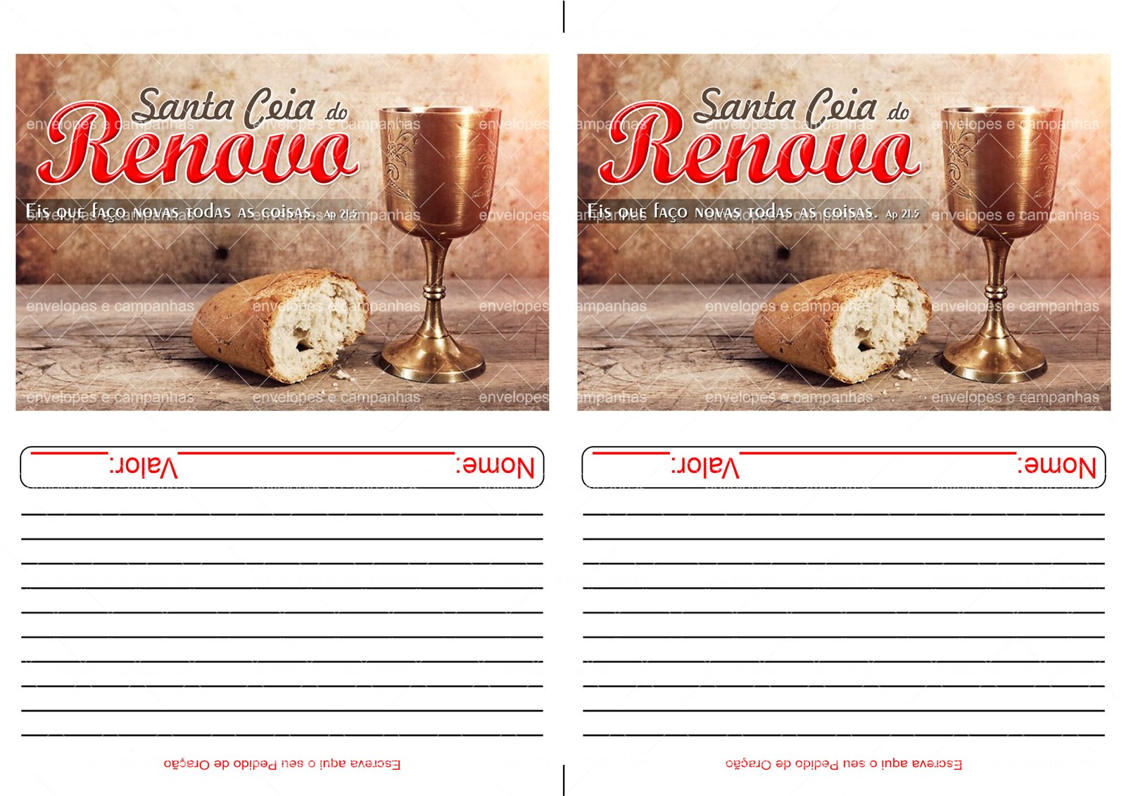 Envelope Santa Ceia do Renovo (2 numa folha A4)