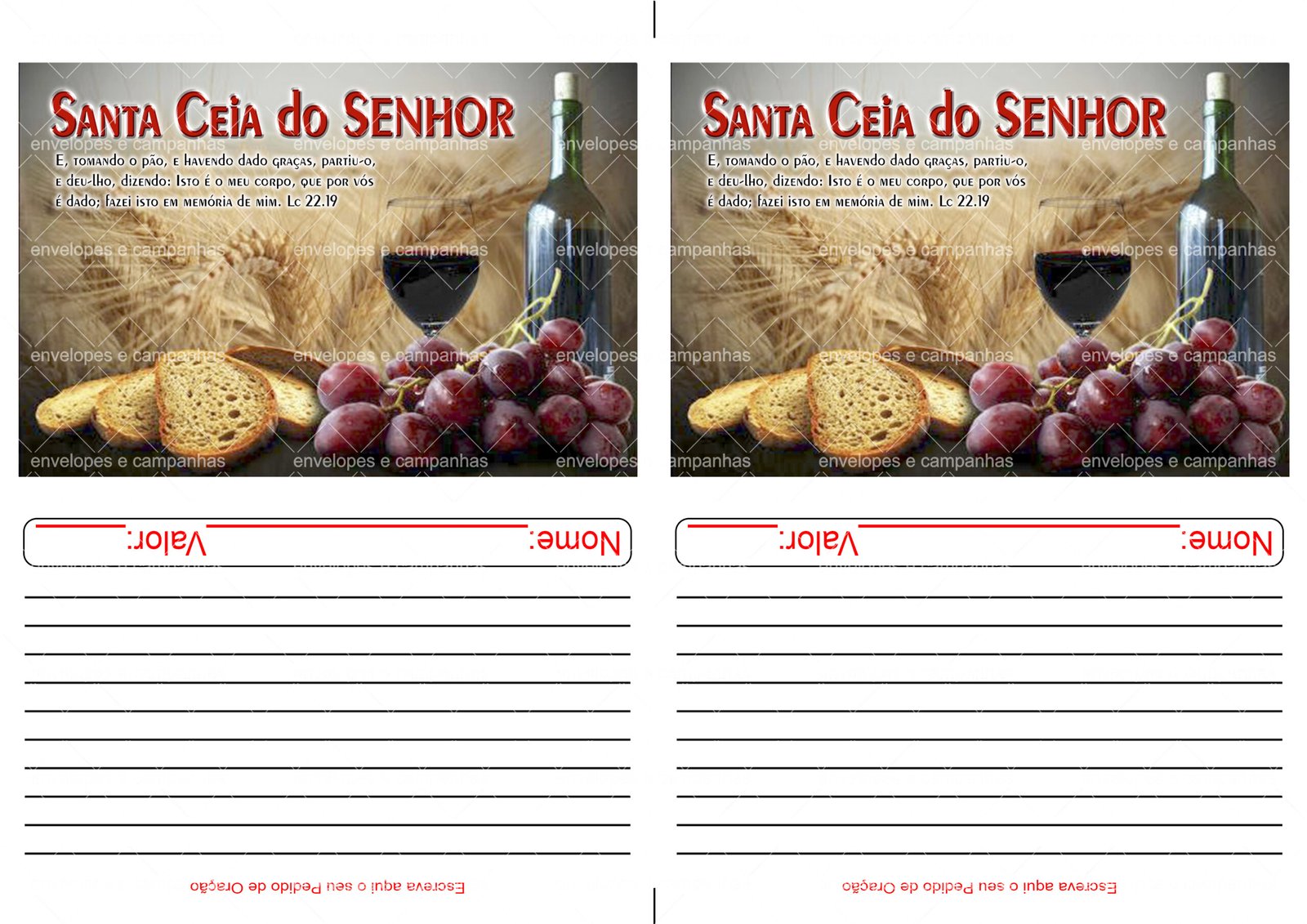 Envelope Santa Ceia do SENHOR 04 (2 numa folha A4)