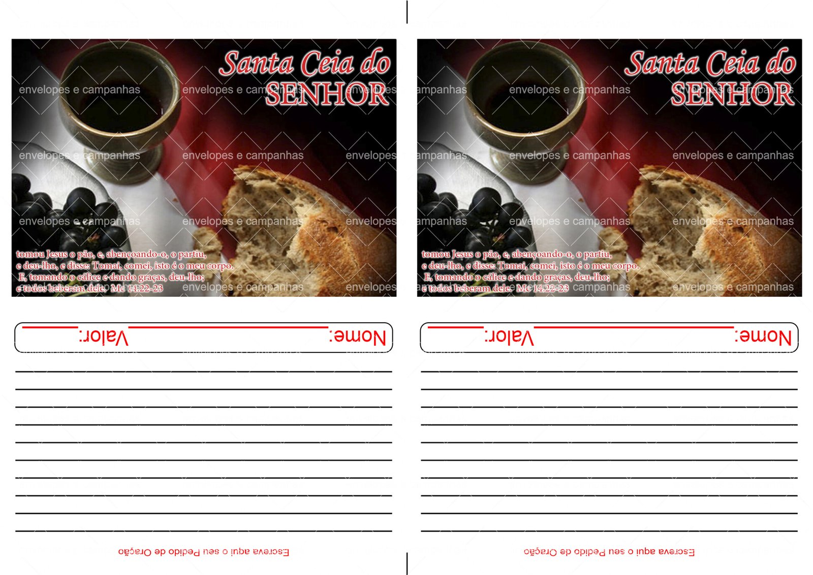 Envelope Santa Ceia do SENHOR 6 (2 numa folha A4)