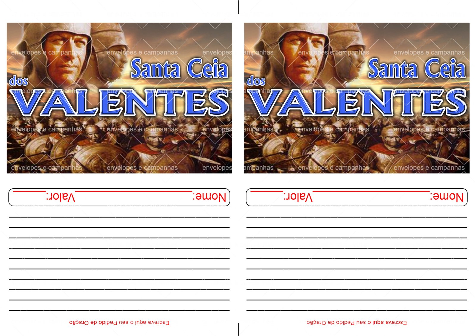 Envelope Santa Ceia dos Valentes (2 numa folha A4)