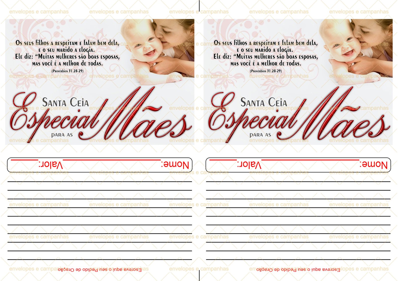Envelope Santa Ceia para as Mães (2 numa folha A4)
