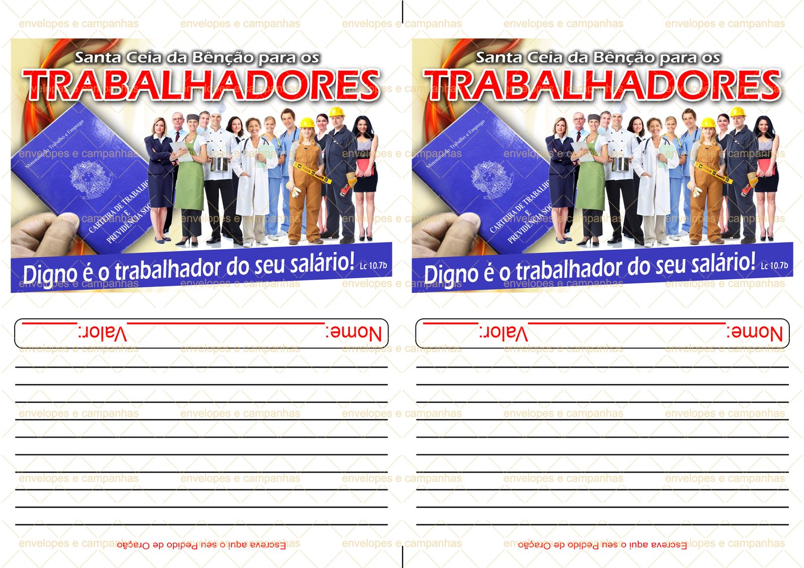 Envelope Santa Ceia para os Trabalhadores 01 (2 numa folha A4)