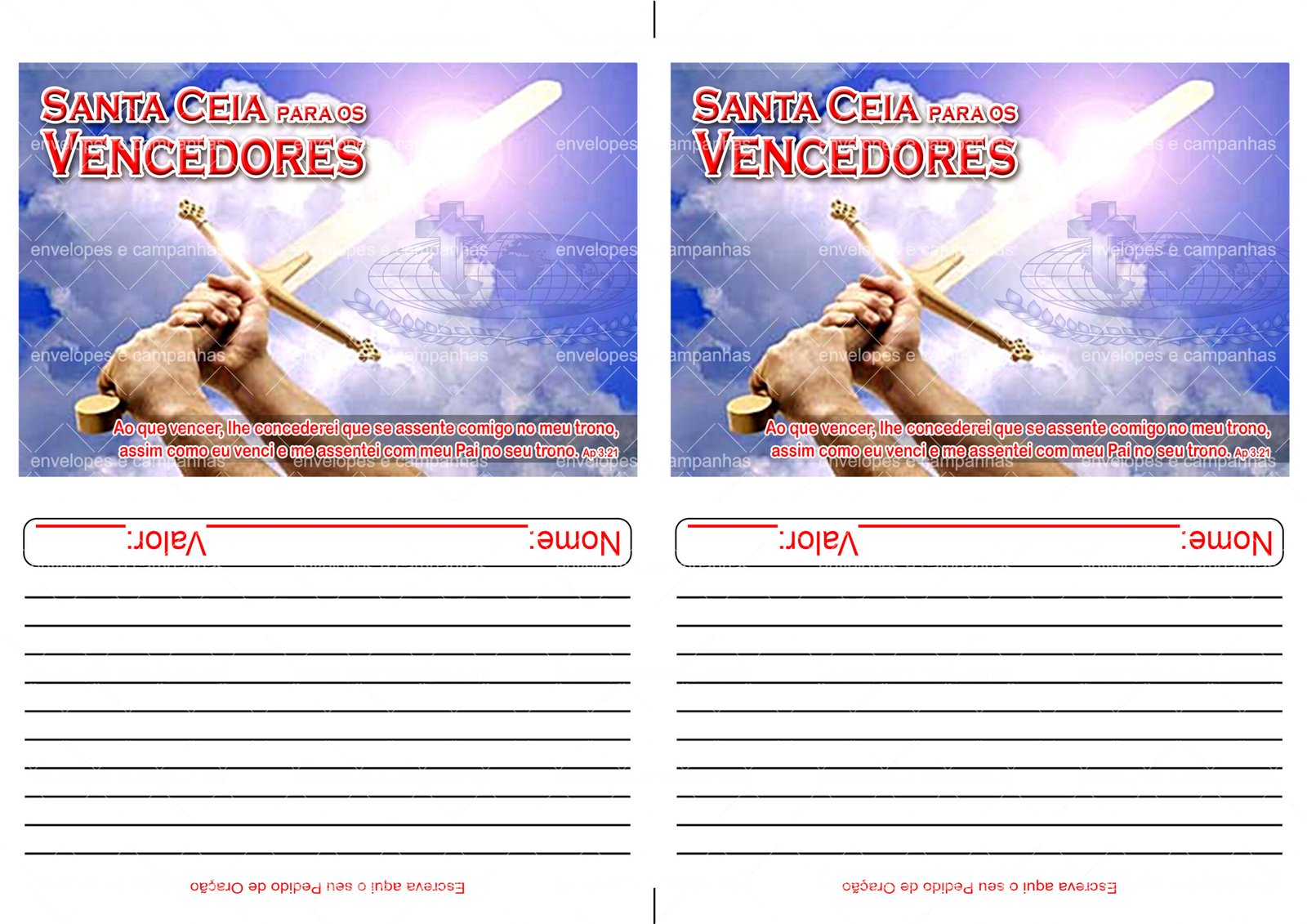 Envelope Santa Ceia para os Vencedores (2 numa folha A4)