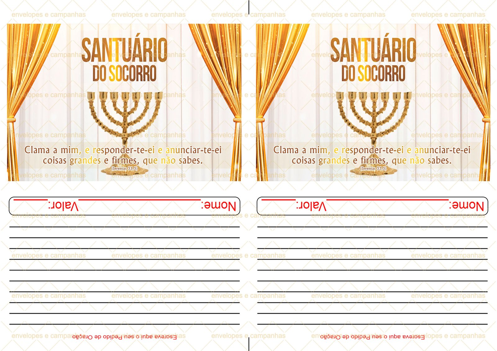 Envelope Santuário do Socorro (2 numa folha A4)