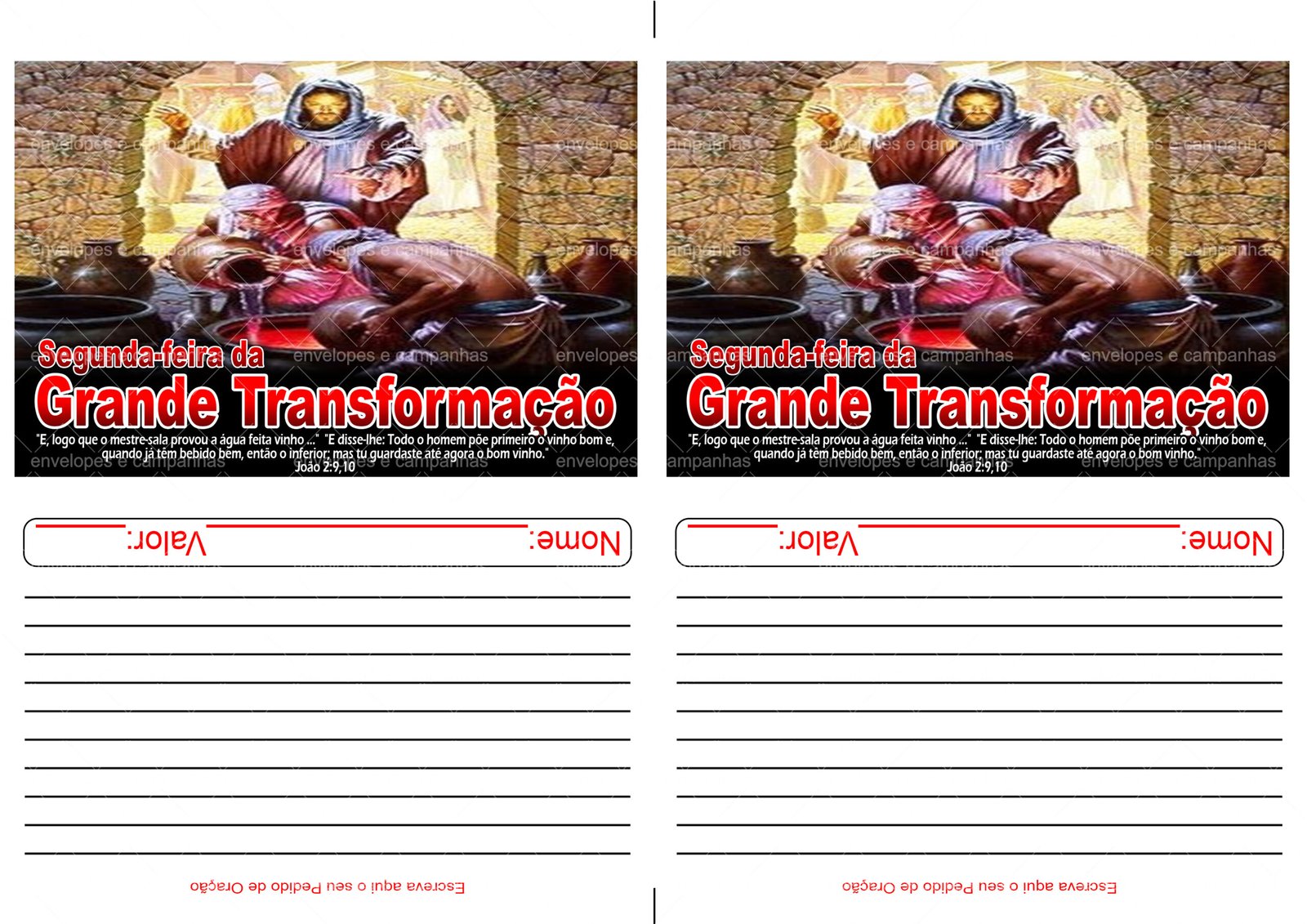 Envelope Segunda-feira da Grande Transformação - Água e Vinho (2 numa folha A4)
