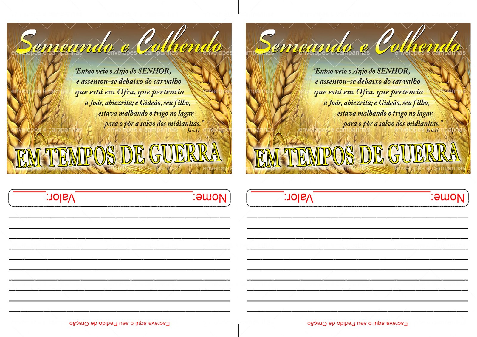 Envelope Semeando e colhendo em tempos de Guerra (2 numa folha A4)