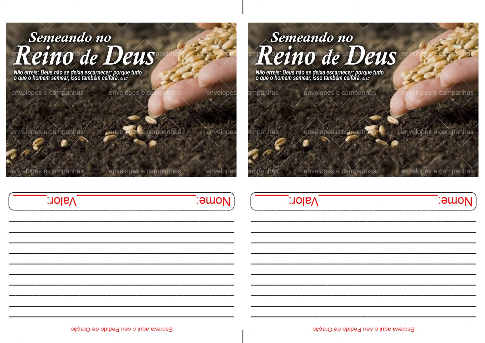 Envelope Semeando no Reino de Deus (2 numa folha A4)