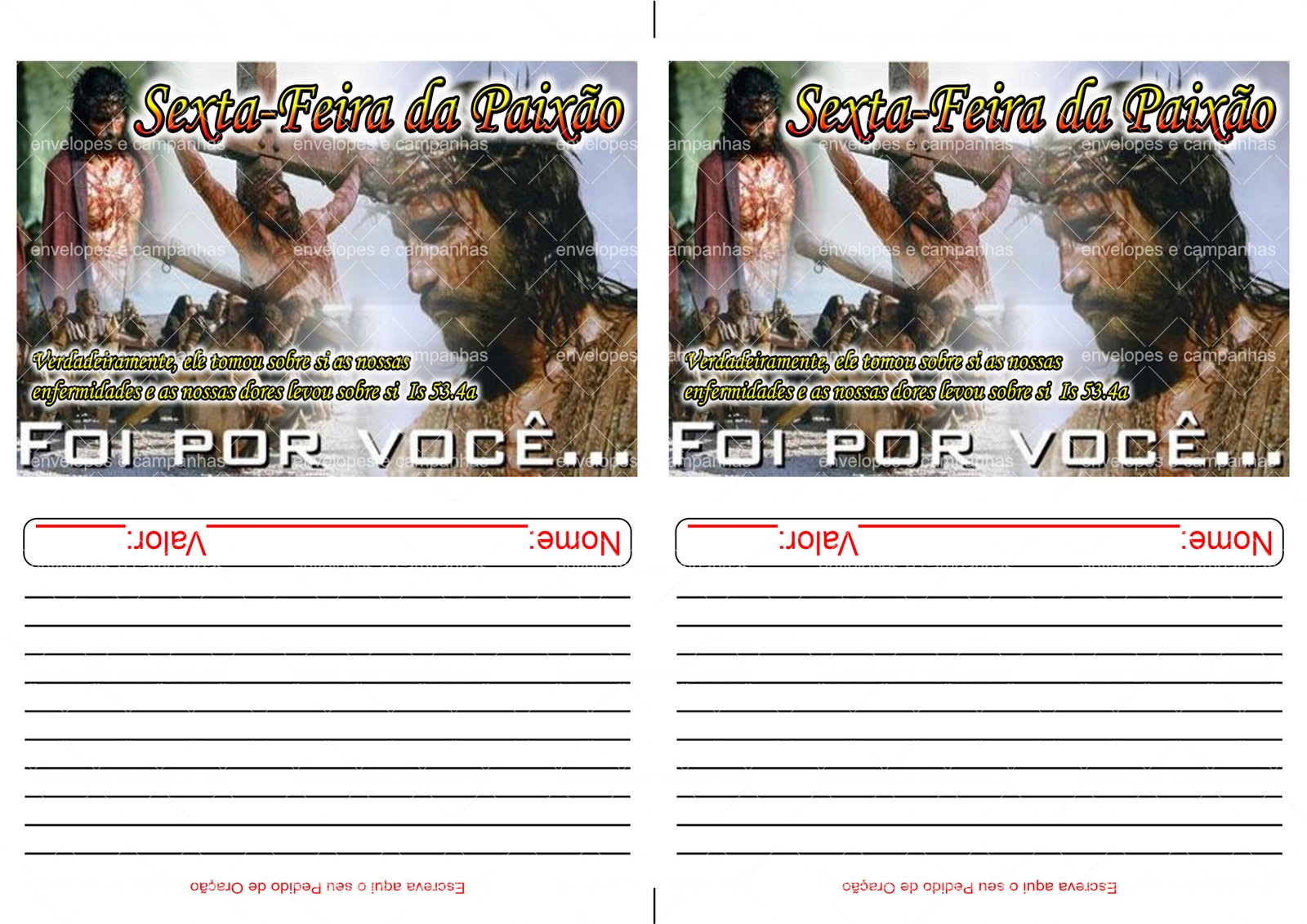Envelope Sexta-Feira da Paixão - Foi por Você (2 numa folha A4)