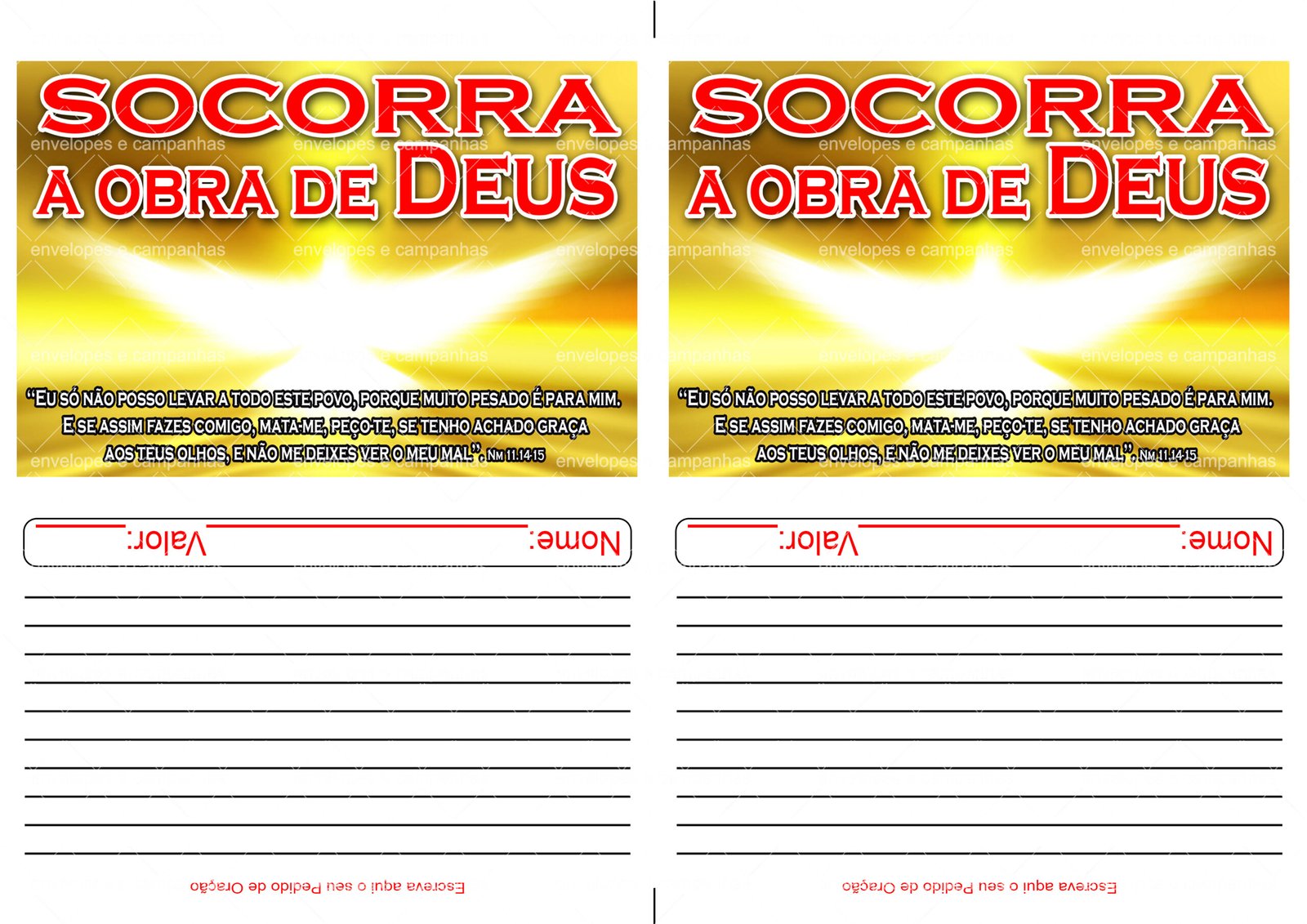 Envelope Socorra a Obra de Deus 2 (2 numa folha A4)