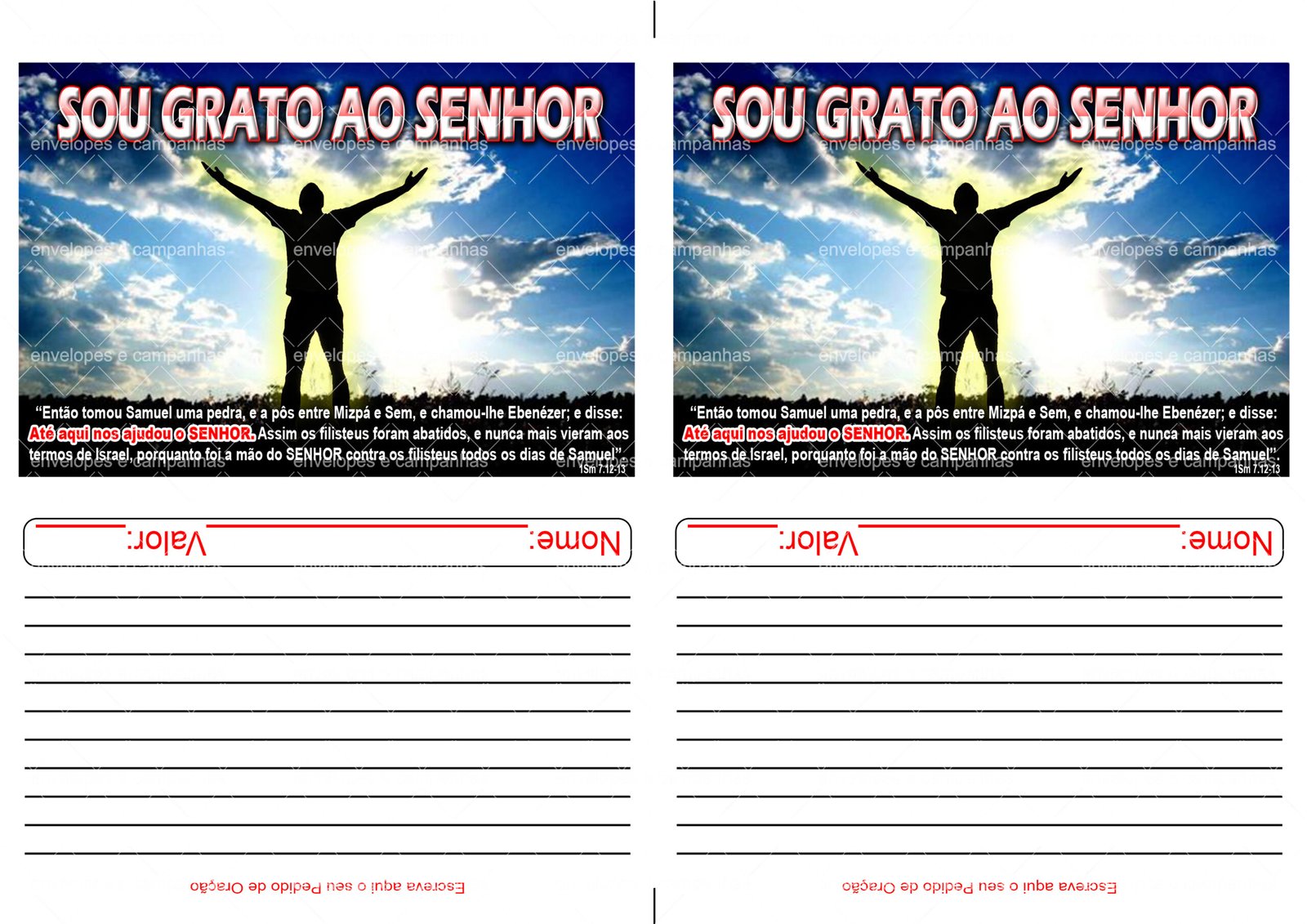 Envelope Sou grato ao SENHOR (2 numa folha A4)