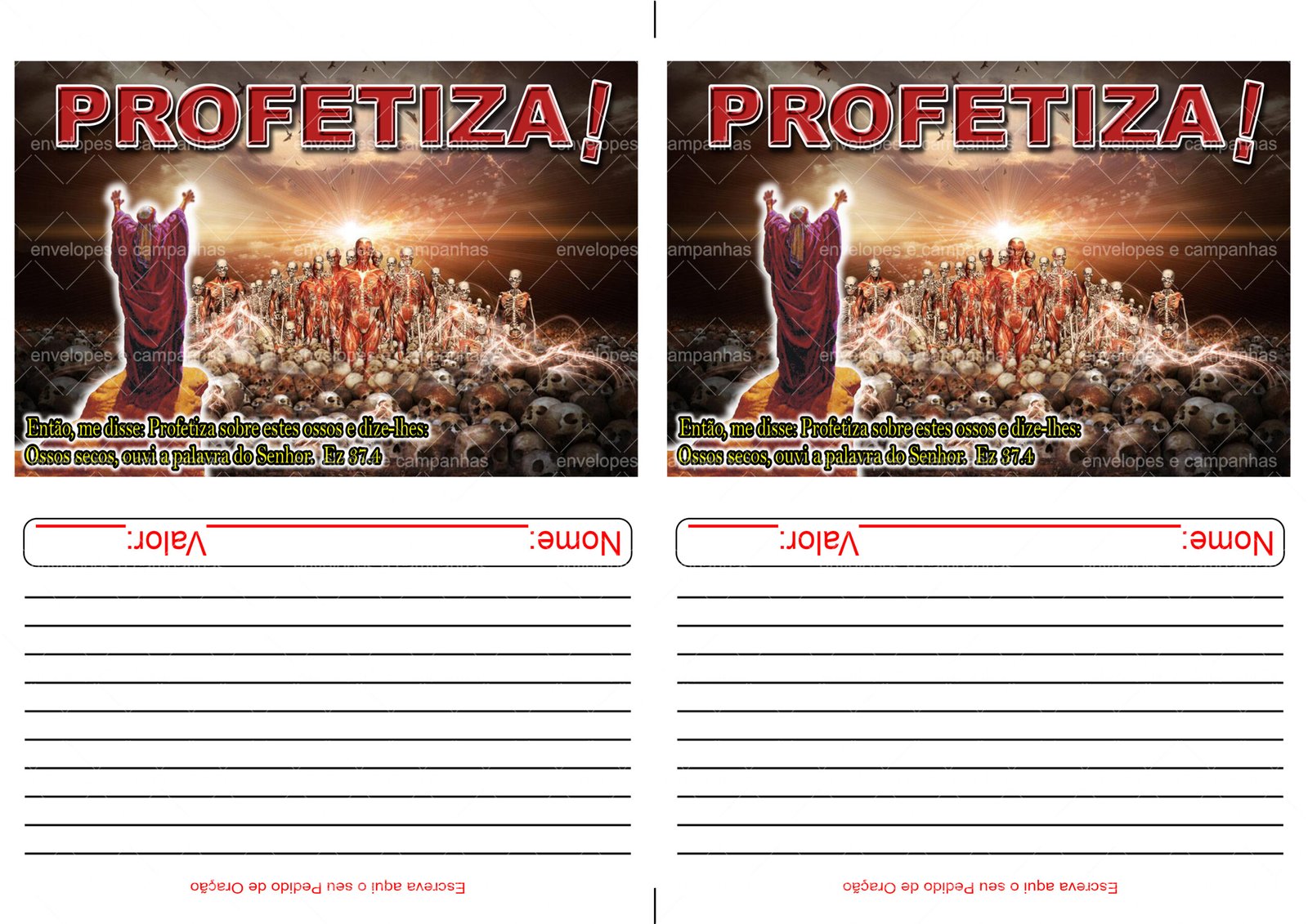 Envelope Vale de ossos secos - Profetiza (2 numa folha A4)