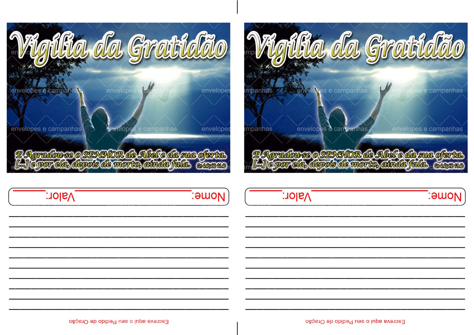 Envelope Vigília da Gratidão (2 numa folha A4)