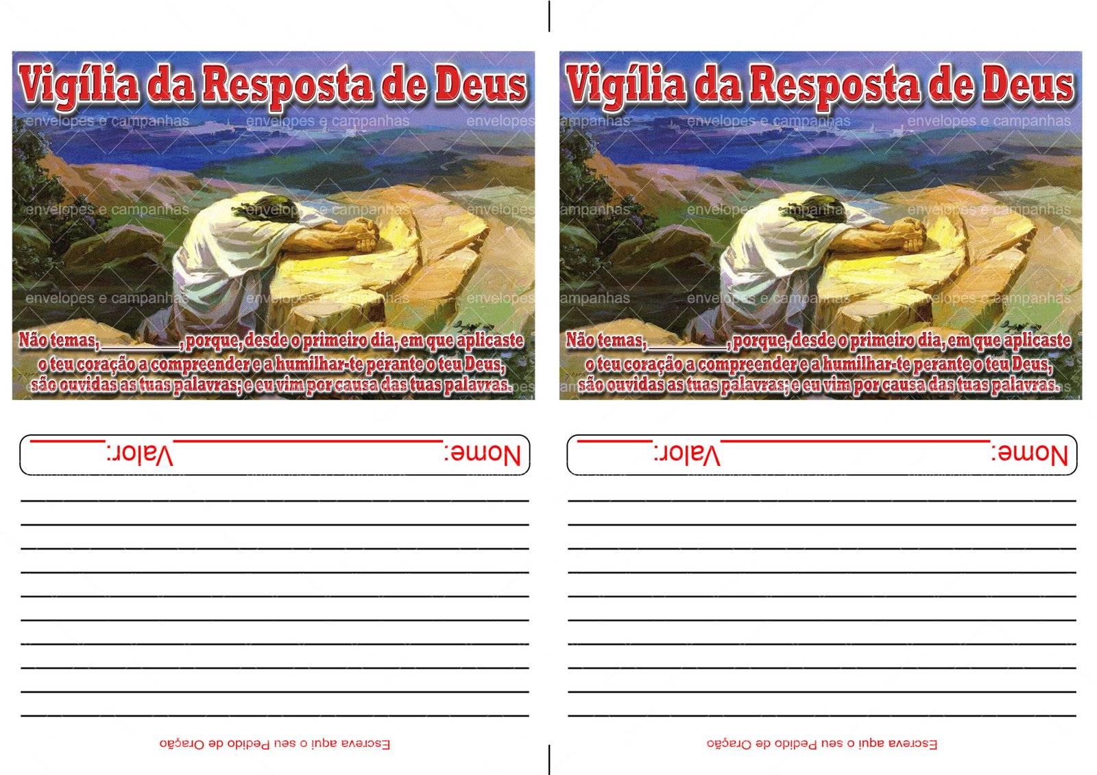 Envelope Vigília da Resposta de Deus (2 numa folha A4)