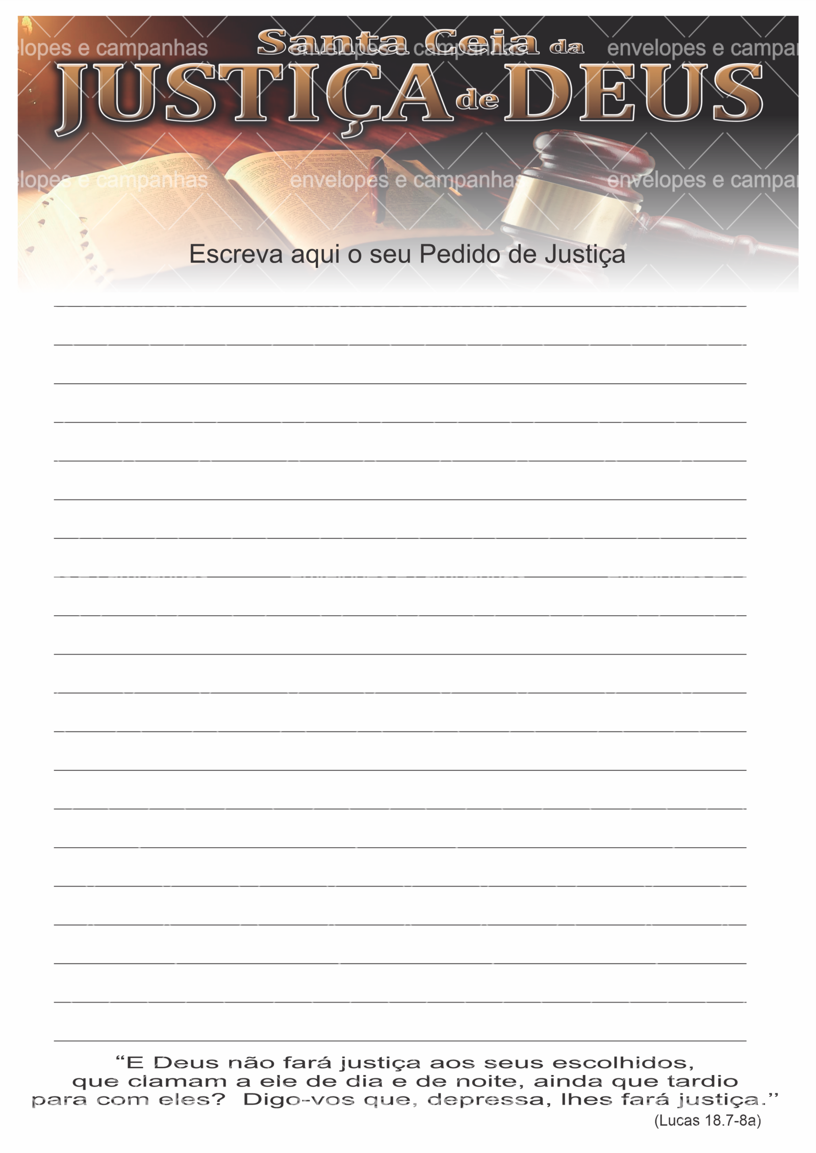 Pedido de Oração Santa Ceia da Justiça de Deus