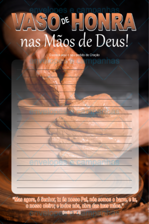 Pedido de Oração - Vaso de Honra nas mãos de Deus - Gráfica