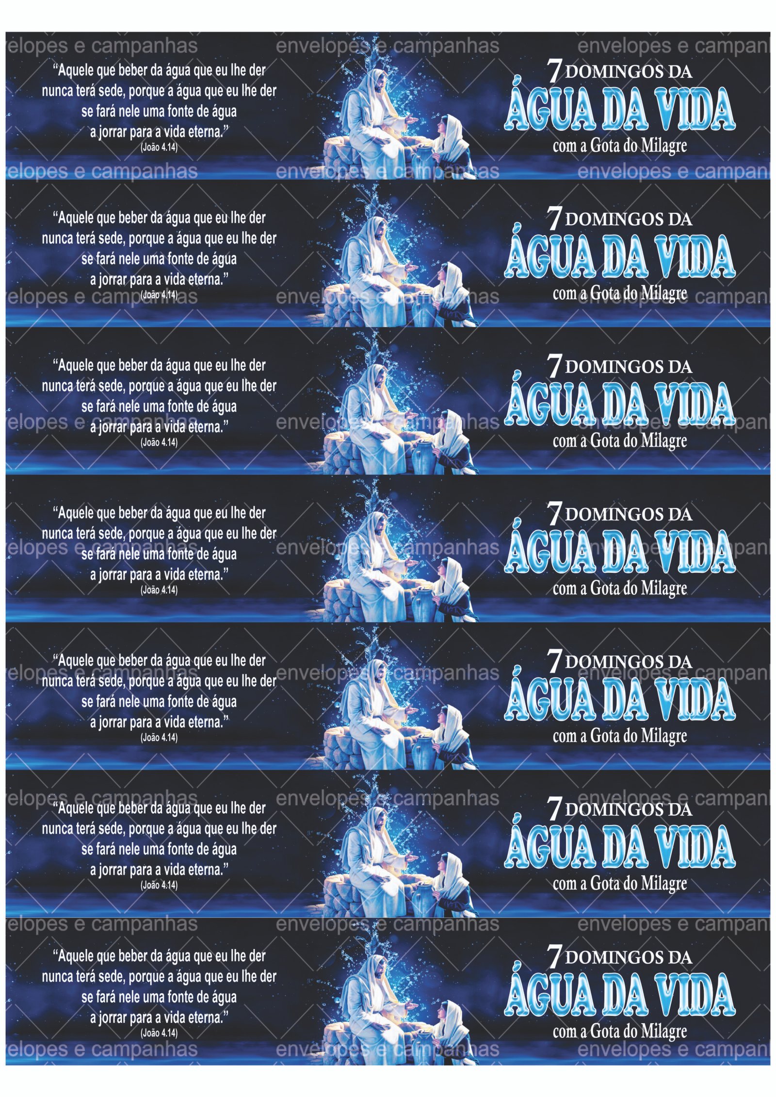Rótulo Garrafa Água da Vida - 207mm x 40mm - Azul - (7 em uma folha A4)